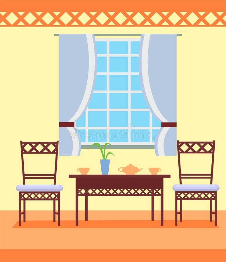 Kitchen or Dining Room. Flat Background in Cartoon Style. Stock Vector -  Illustration of indoor, architecture: 182597411
