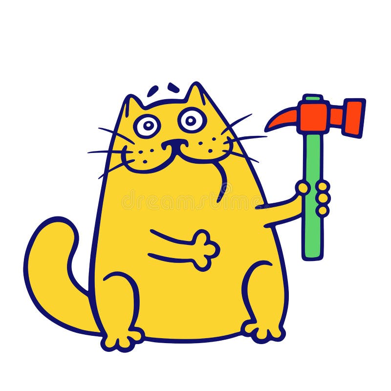 Кот с молотком мем