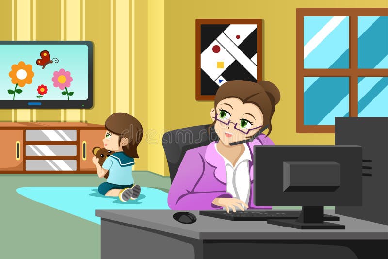 Игра мама на работе. Рисунок мама в офисе. Картинка мама работает за компьютером. Watching cartoons. Mother watch TV cartoon.