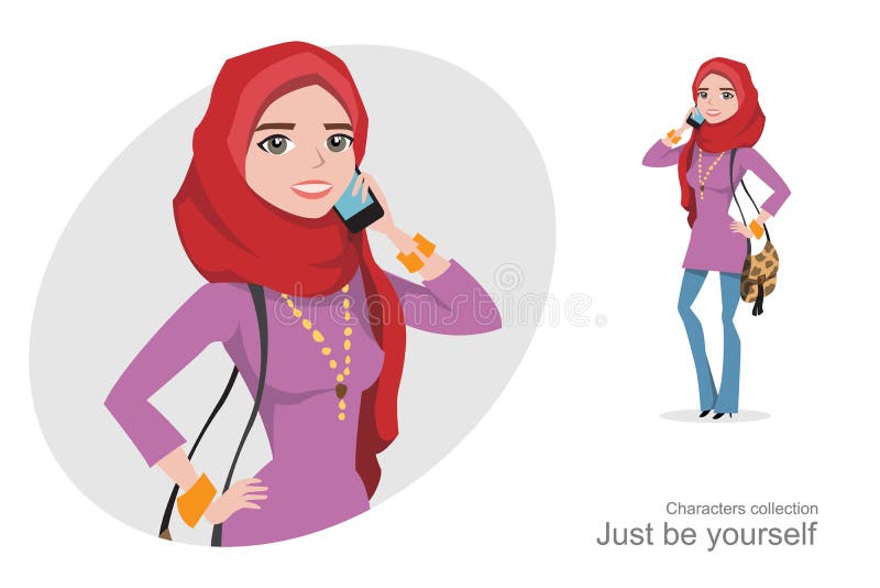 Мусульманская Женщина В Hijab Говоря На Телефоне Иллюстрация.