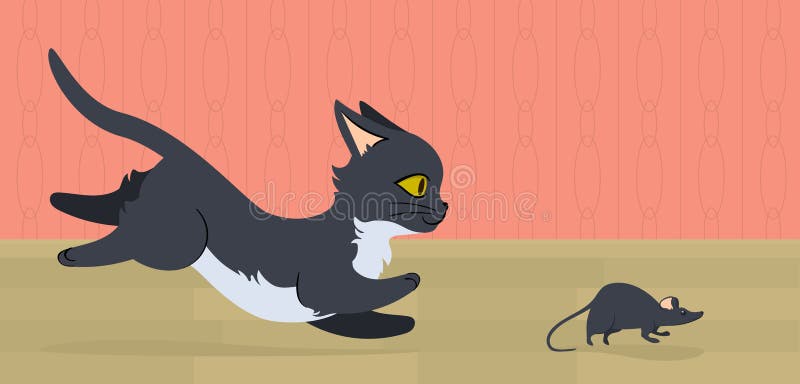 Кот ловит мышь рисунок