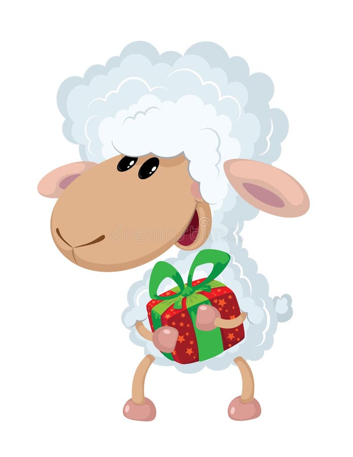 Год овцы дева. Новогодняя Овечка с сыром. Открытка с овечкой. Барашки с подарком иллюстрация. Прикольные картинки на новый год овцы.
