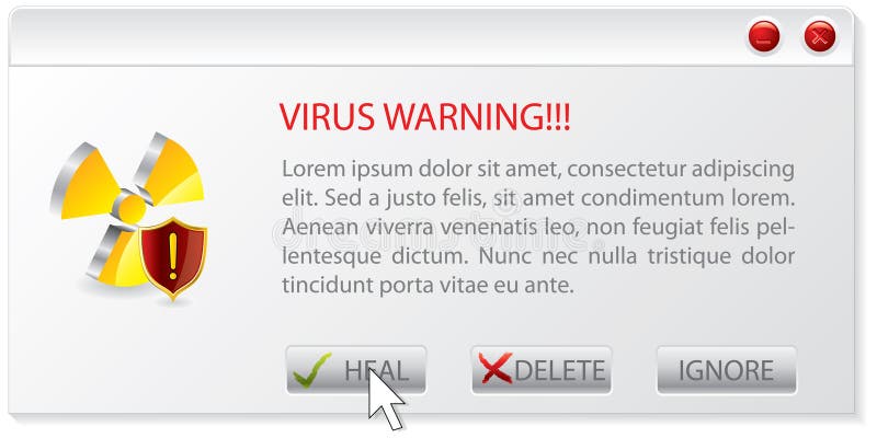 Предупреждение о нападении. Окно предупреждения о вирусе.