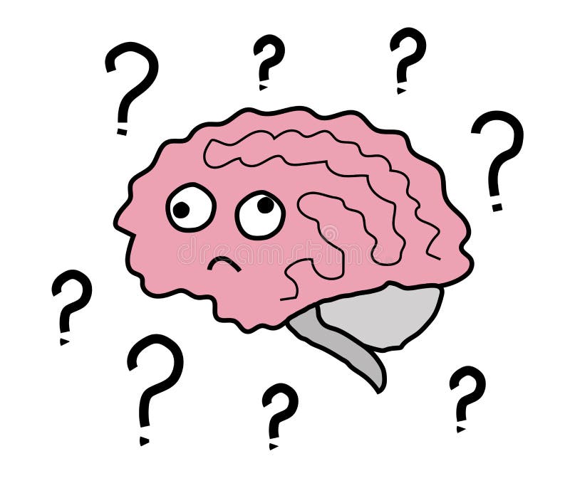 Brain mark. Мозг с вопросом. Brain question cartoon.