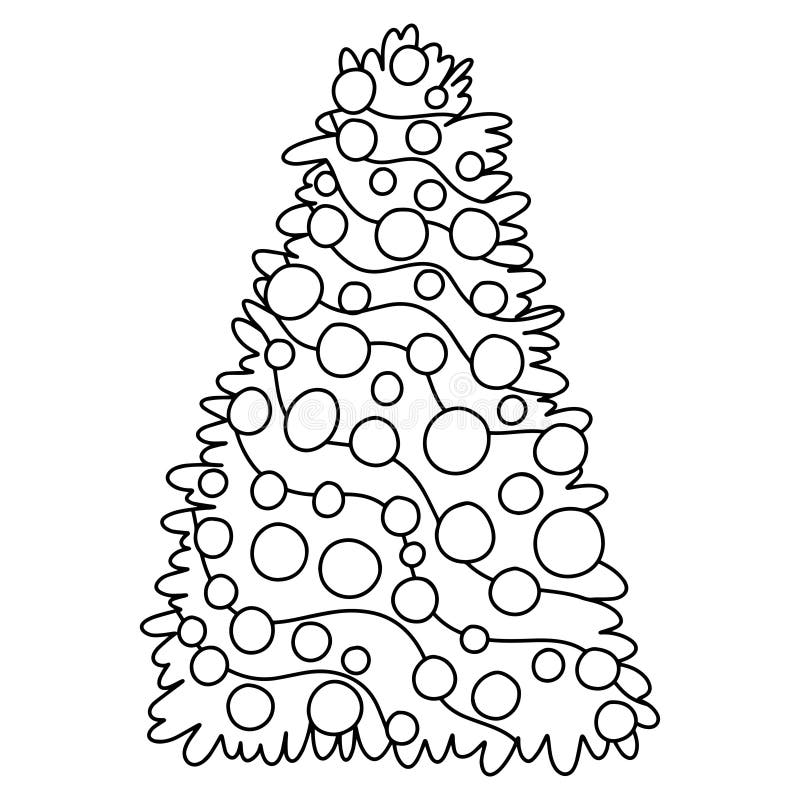 funny decorated christmas tree coloring page for kids and