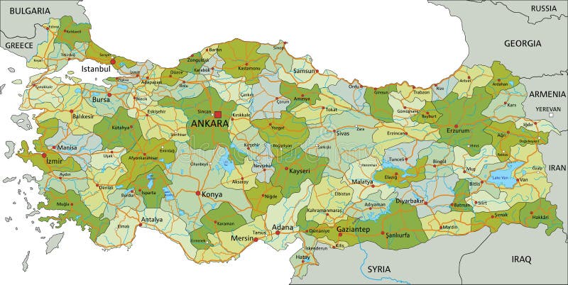 Очень подробная редактируемое политическая карта с разделенными слоями.Турция. Иллюстрация вектора - иллюстрации насчитывающей земля, европа:186958488