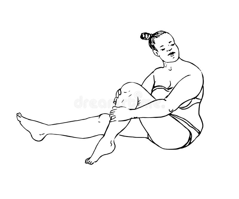 Girl Plus Size Sitting in Bikini, Side View, Hand Doodle, Drawing in Style Stock Illustration - Illustration of outline, freedom: 183931819