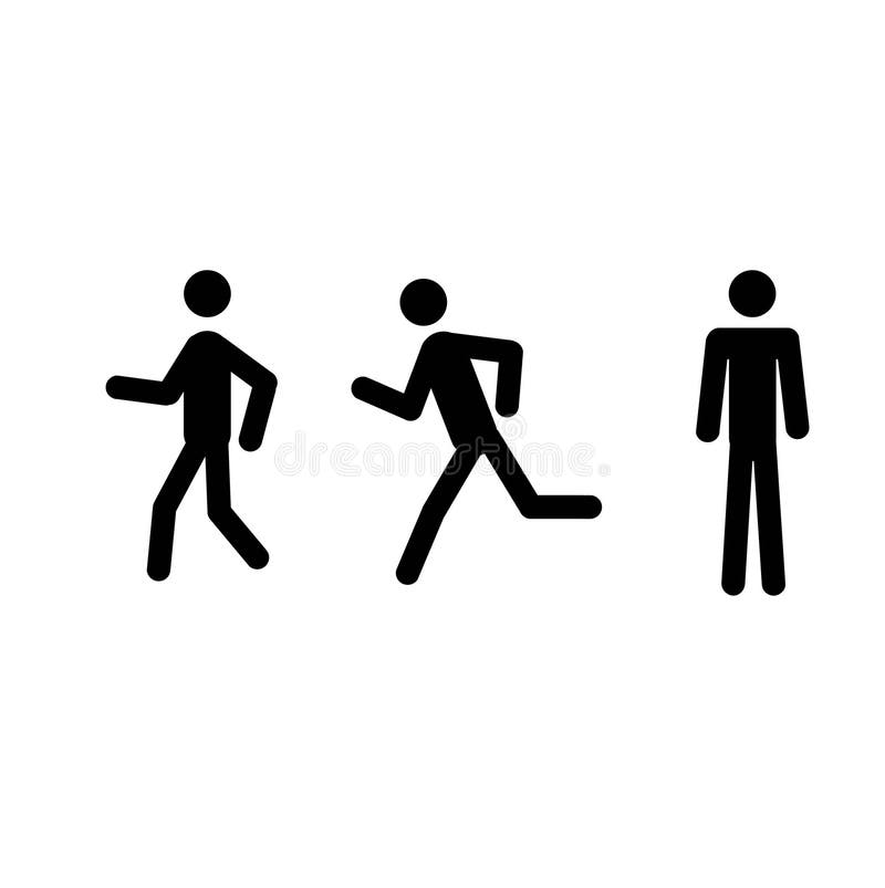 Stick man walk. Black animation kit of walking running and c