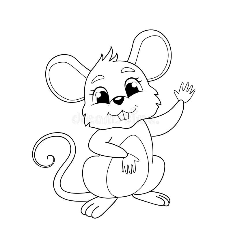 Cute Cartoon Mouse. Black and White Vector Illustration for Coloring Book  Stock Vector - Illustration of mammal, isolated: 191456075