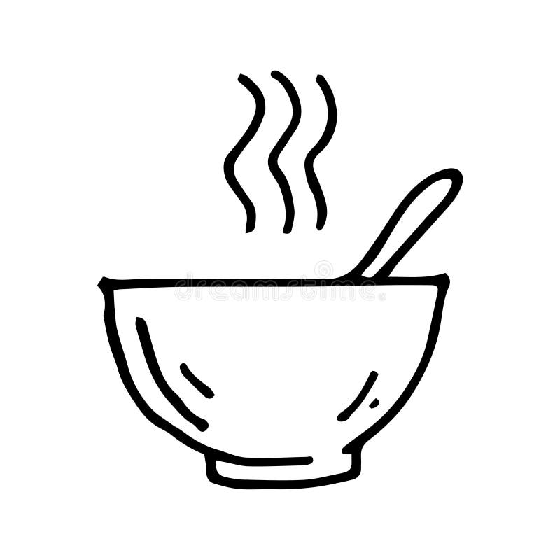 Vector Drawing in the Style of Doodle. a Plate of Soup. Lunch, Hot Soup ...