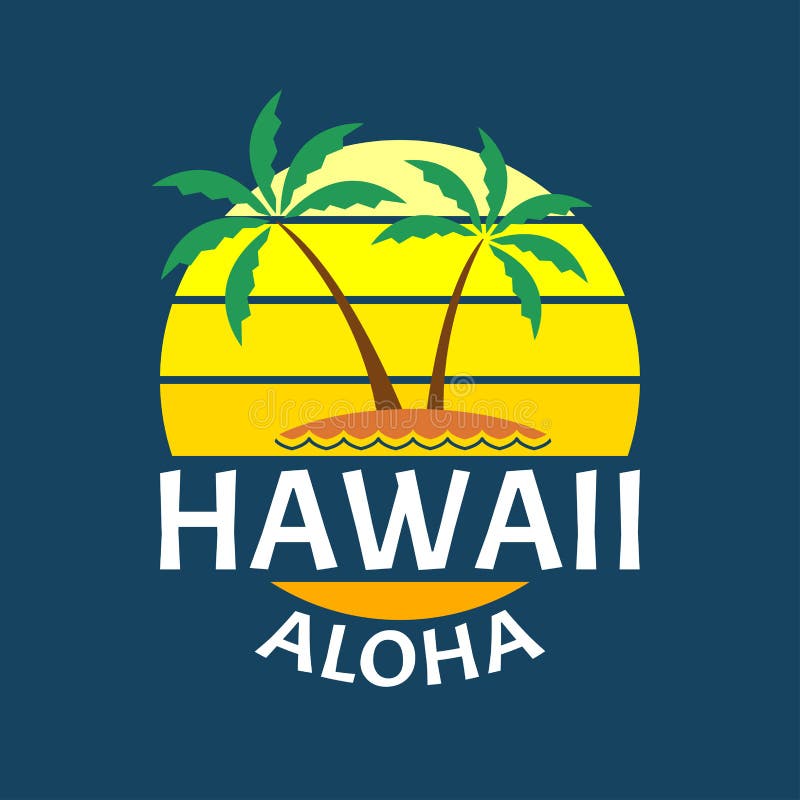 Hawaii Emblem, Print With Symbols, Landmarks Icons Stock Vector ...