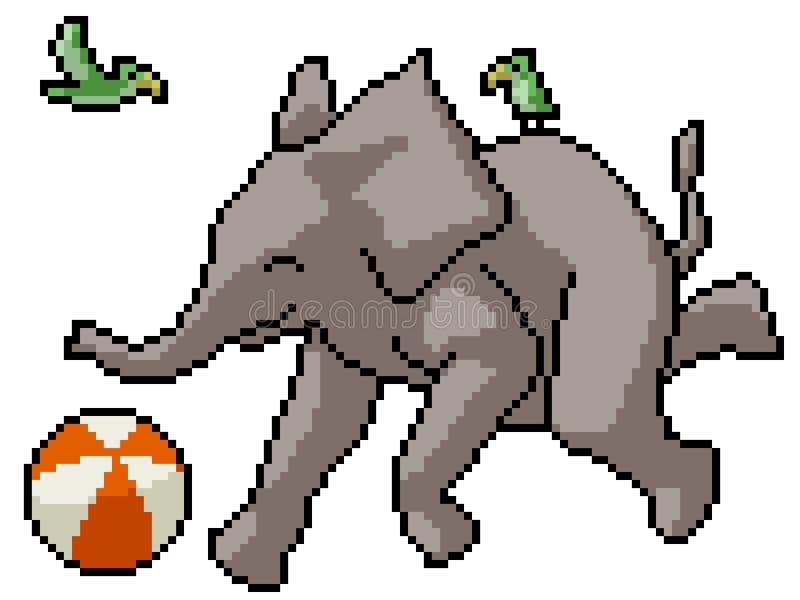 пиксель арт счастливый слон играет. иллюстрации. 