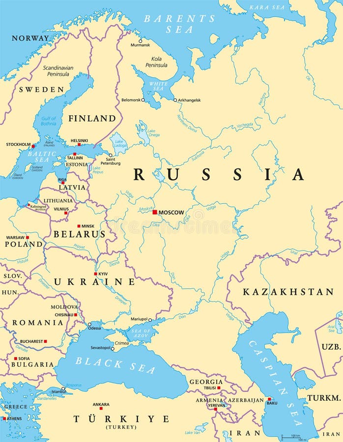 Карта области Чёрного моря и Каспийского моря политическая Иллюстрациявектора - иллюстрации насчитывающей «урал», зона: 94901028