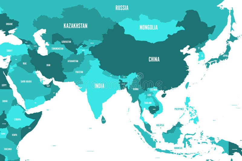 Политическая карта западного, южной и Восточной Азии в тенях сини бирюзыВектор современного стиля простой плоский Иллюстрация вектора - иллюстрациинасчитывающей самомоднейше, карта: 107874255