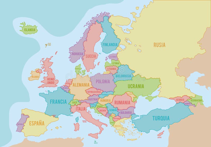 Политическая карта Европы с цветами и границами для каждой страны и именамив английском Иллюстрация вектора - иллюстрации насчитывающей армении, карта:92560532
