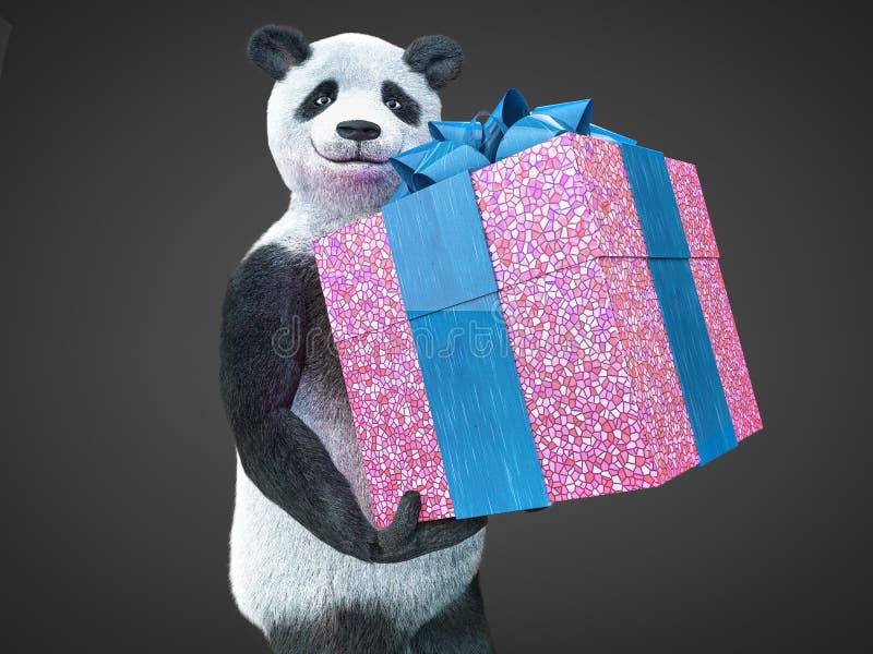 Сюрприз панда. Подарок с характером Панда. Медведь держит коробку с подарком Маша.