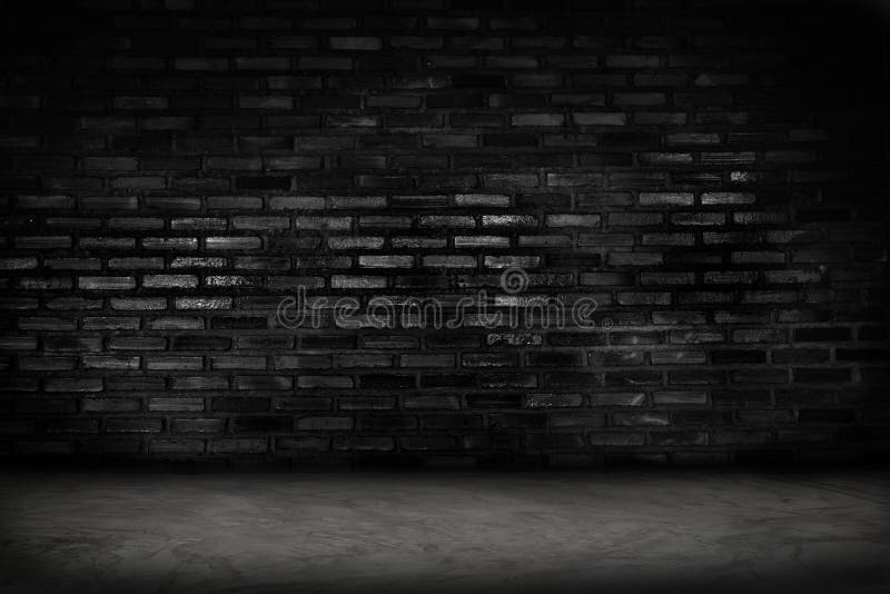 Пустая черная кирпичная стена и бетонный пол для фона. Интерьер темной  комнаты с черным полом цемента пробел кирпичной стены на фо Стоковое Фото -  изображение насчитывающей иллюстрация, серо: 191222568