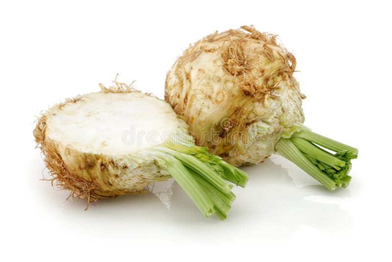 Вареный сельдерей. Celery root White background.