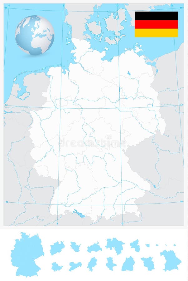 Сильно детальная пустая контурная карта Германии с реками Иллюстрациявектора - иллюстрации насчитывающей германия, страна: 71430054