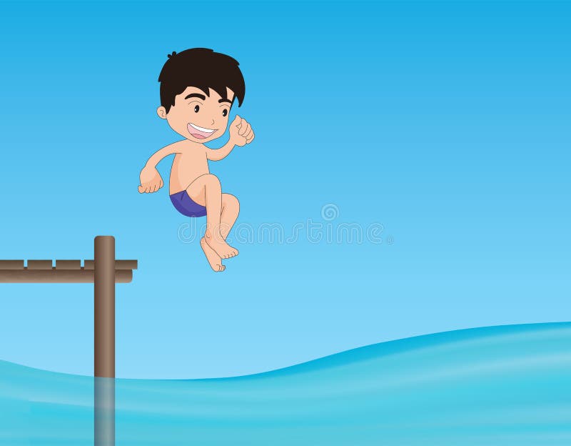 Мальчик прыгает в воду