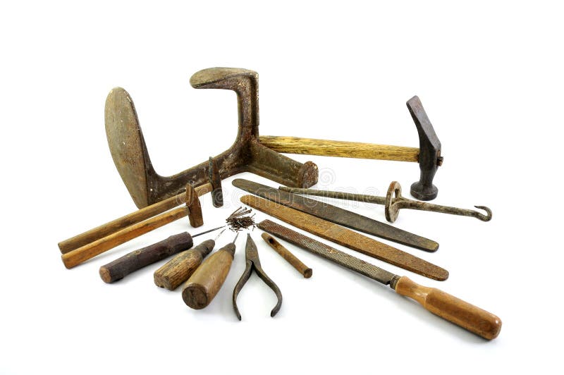 старые инструменты shoemaker стоковое фото.