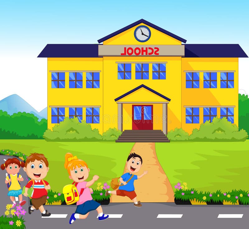 School rules картинки. Мультяшки идут в школу. Здание школы анимация. Their house is to the school. Go to school рисунок.