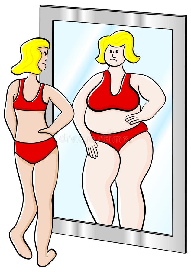 Как мы видим себя в зеркале. Толстая и стройная. Стройная а в зеркале толстая. Толстая и тонкая женщина.