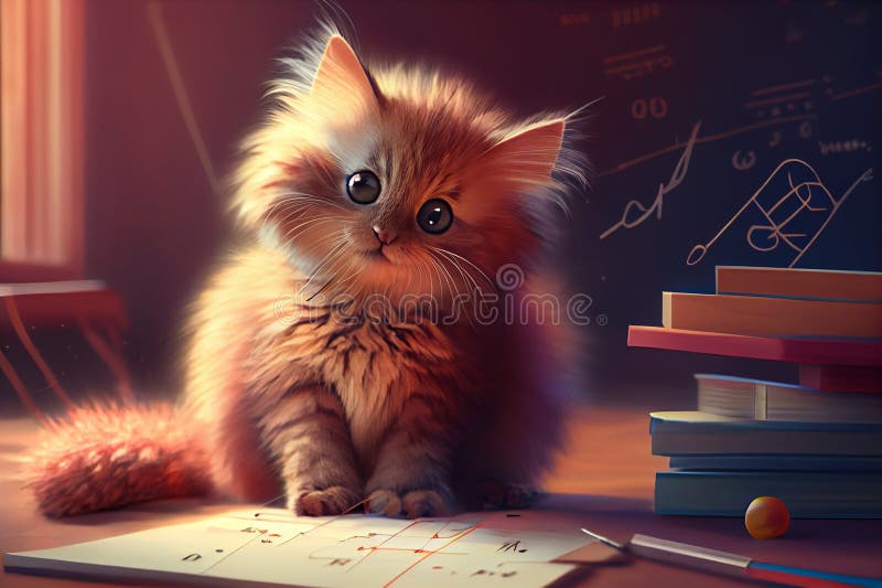 умный котёнок делает домашнее задание. создан Иллюстрация штока -  иллюстрации насчитывающей франтовск, тетрадь: 270971037