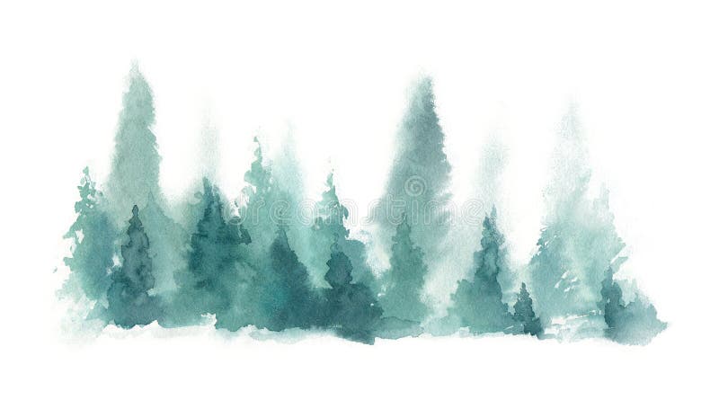 Фон ландшафта леса акварели.. Туманный голубой лес ели. Тайга туманное  замороженное дикой природы. Абстрактный состав Иллюстрация штока -  иллюстрации насчитывающей сосенка, рождество: 186022367