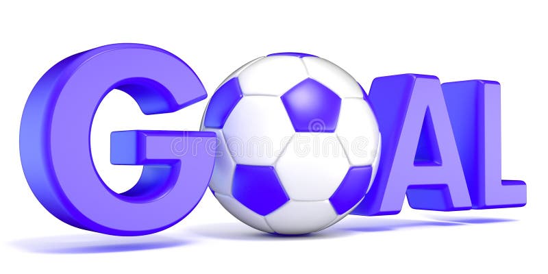 ЦЕЛЬ с футболом, футбольный мяч слова Голубой цвет 3d. стоковые фото. 