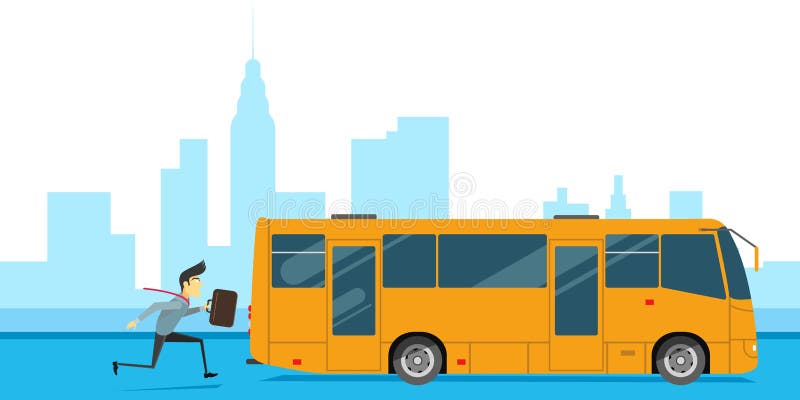 They go to work by bus. Late for bus.