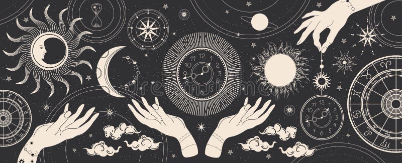 чёрный магический баннер для астрологии предсказания гороскопов. фон  пространства. Иллюстрация вектора - иллюстрации насчитывающей ноча,  геометрическо: 234096790