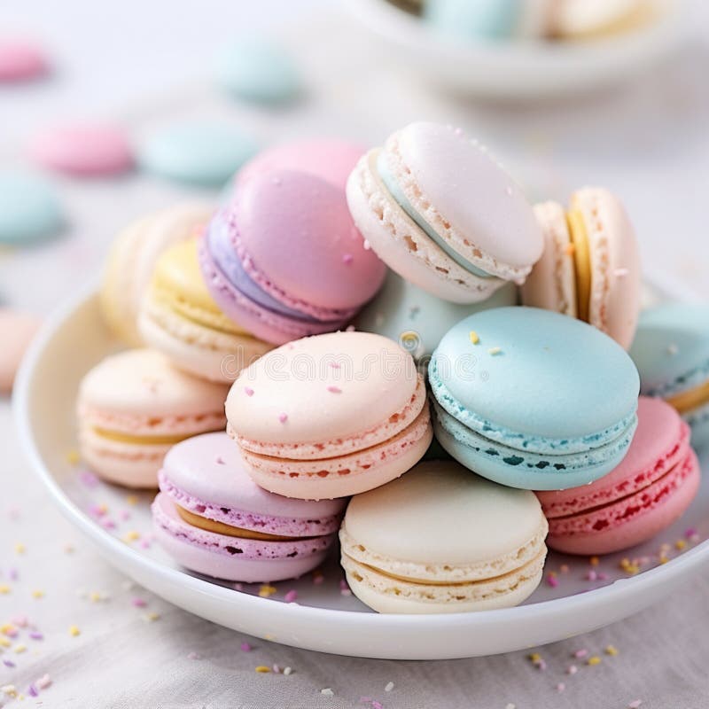 Small paper plates with colored macarons drawing