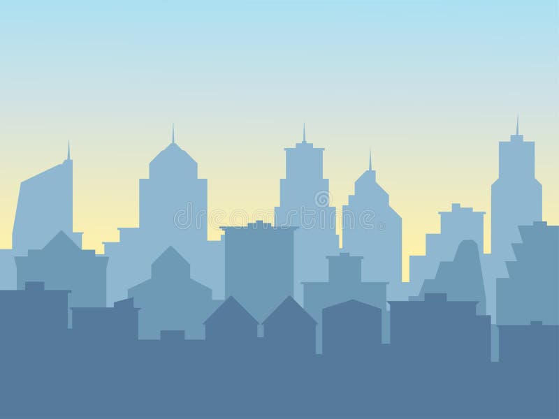 与大厦剪影的城市背景 大大都会向量例证 插画包括有现代 城市 屋顶 早晨 房子 街市