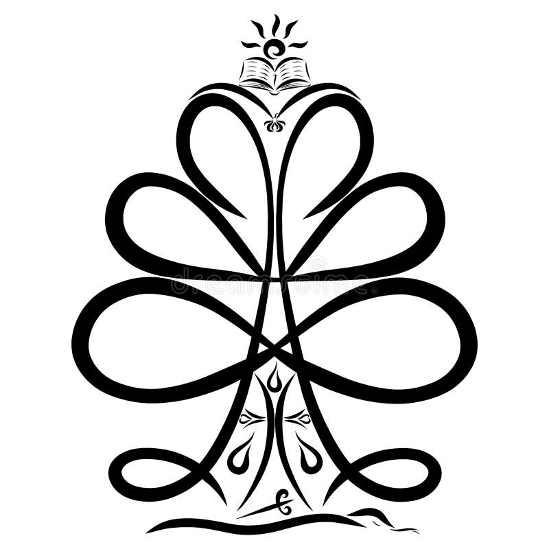 与无限的标志 十字架 剑 蛇 A的一棵树库存例证 插画包括有