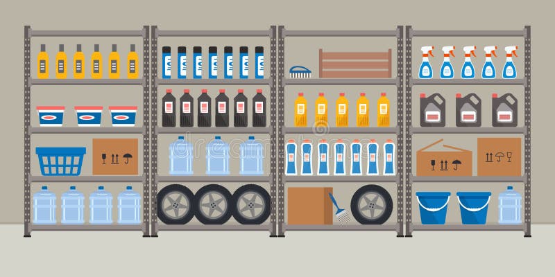 与日用商品的棚架仓库机架向量例证 插画包括有 与日用商品的棚架仓库机架向量例证 插画包括有