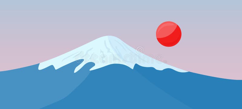 与雪的富士山在上面和红色太阳向量例证 插画包括有 与雪的富士山在上面和红色太阳向量例证 插画包括有