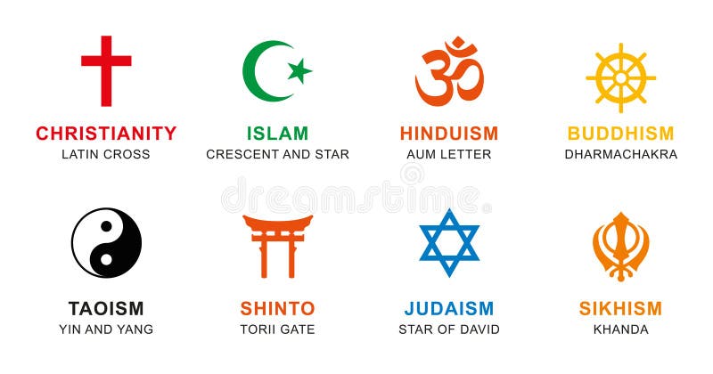 世界宗教标志上色与英国标记向量例证 插画包括有英语 标记 向量 道教 符号 例证 颜色