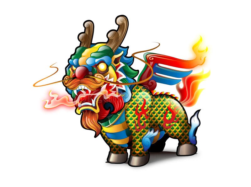 中国kirin 向量例证 插画包括有妖怪 红色 火焰 文化 奥秘 幸运 背包 中国 汉语