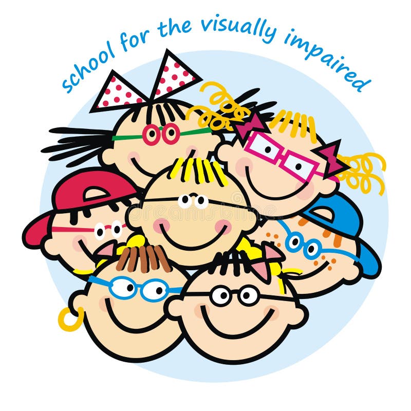 为视觉障害者的学校 小组有镜片的孩子向量例证 插画包括有