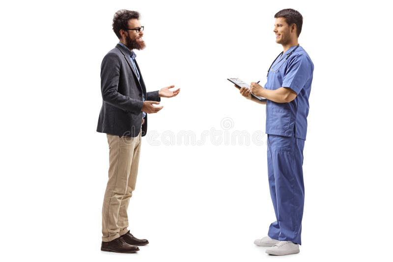 人站立和谈话与在一件蓝色制服的一男性健康pratctitioner 库存照片 图片包括有 人站立和谈话与在一件蓝色制服的一男性健康pratctitioner 库存照片 图片包括有