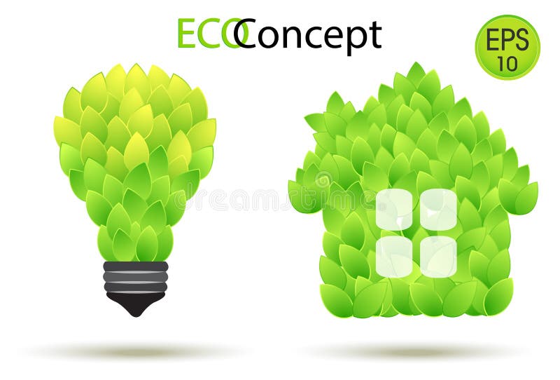 传染媒介eco灯和温室从绿色叶子的电灯泡和房子例证概念eco和平鸽子向量例证 插画包括有闪亮指示 可再用 传染媒介eco灯和温室从绿色叶子的电灯泡和房子例证概念eco和平鸽子向量例证 插画包括有闪亮指示 可再用
