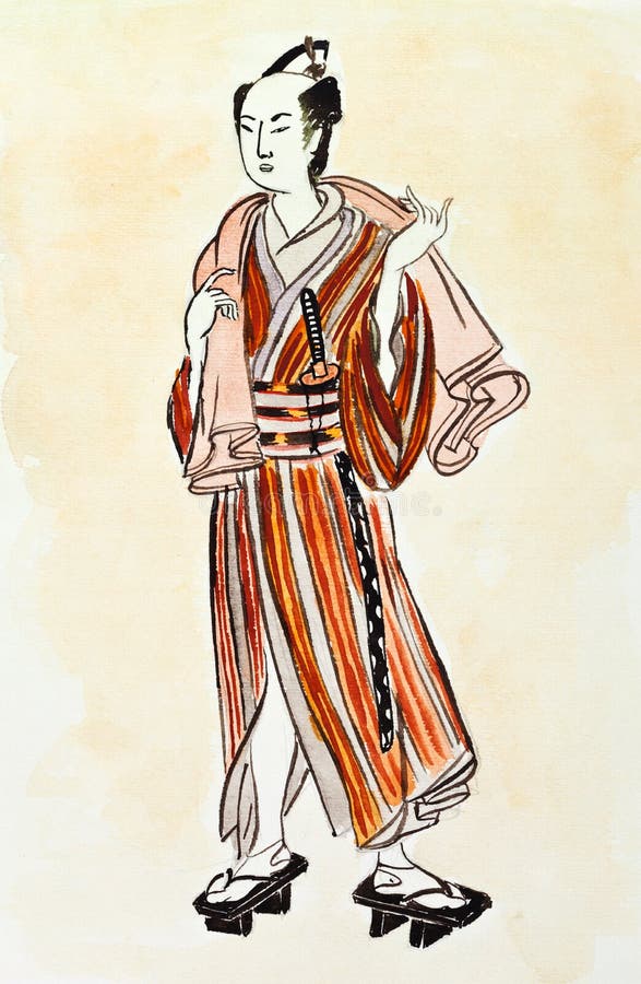 传统礼服的日本武士人库存例证 插画包括有