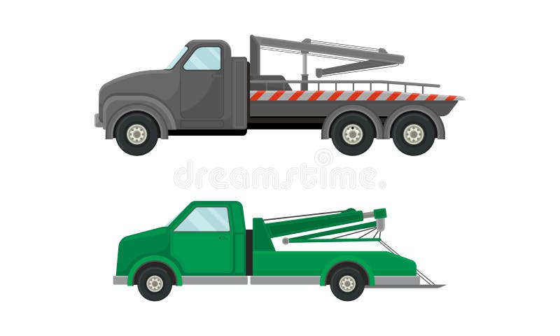 拖车或故障车工作侧视图矢量集向量例证 插画包括有艺术 经纪 汽车 适应 引擎 紧急 保险