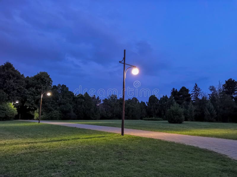 俄罗斯夏令营 城市公园夜 灯笼 树木 小路和草坪在背景中库存图片 图片包括有本质 夜间 俄罗斯夏令营 城市公园夜 灯笼 树木 小路和草坪在背景中库存图片 图片包括有本质 夜间