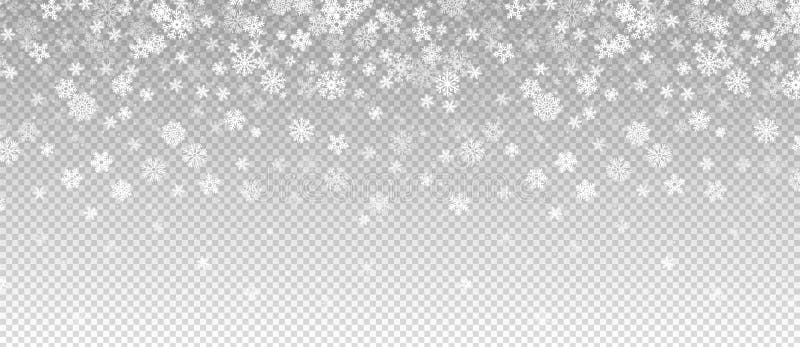冬雪飘落的雪花旗透明背景中突显的矢量图圣诞降雪量边界向量例证- 插画