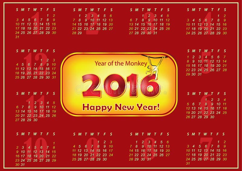 可印的日历2016年 猴子的农历新年库存例证 插画包括有文化 7月 艺术 可印的日历2016年 猴子的农历新年库存例证 插画包括有文化 7月 艺术