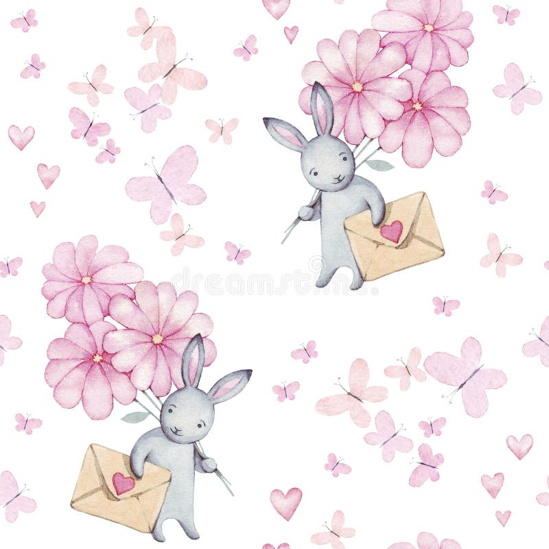 可爱的水彩花样趣味兔子库存例证 插画包括有凹道 看板卡 艺术 背包 愉快 装饰 设计