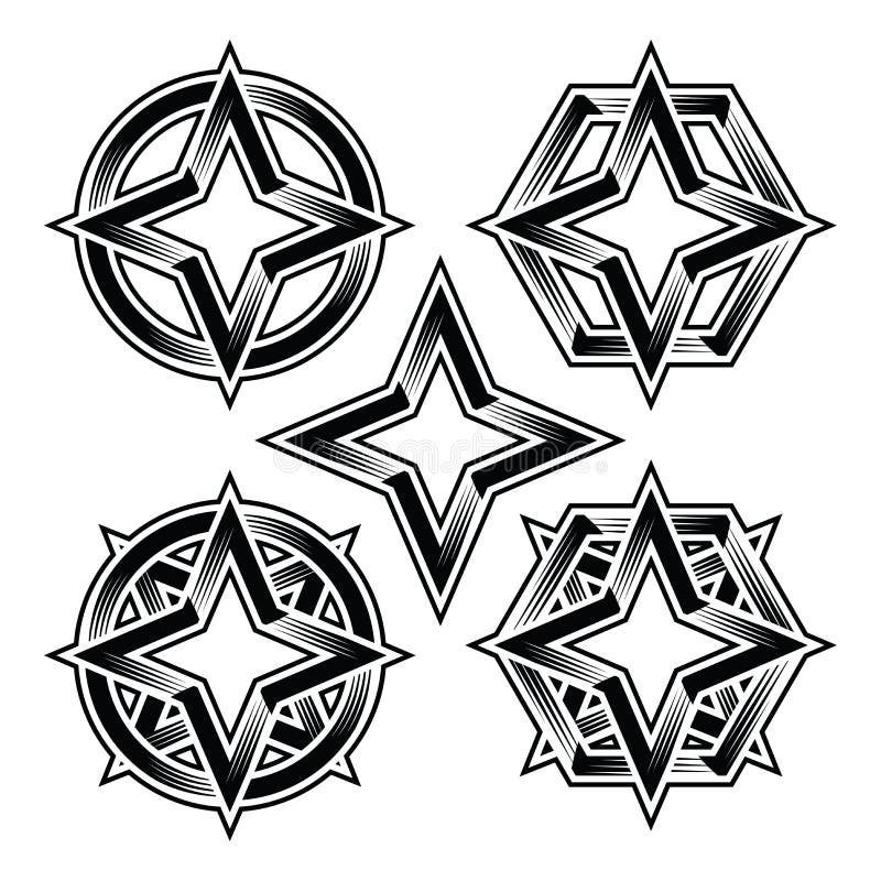 四个点4point星椭圆圈子六多角形库存例证 插画包括有椭圆 组合 象征 贴纸 补丁程序