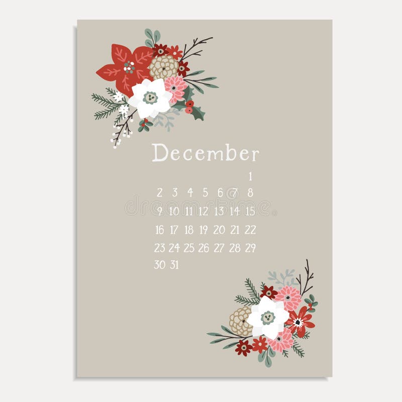 圣诞贺卡 12月日历邀请装饰性花角 杉树枝花束向量例证 插画包括有要素 日历 计划 花束